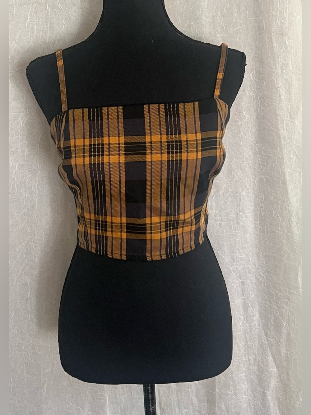 Aeropostale Plaid Cropped Cami Top - Yellow Black